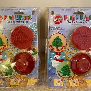 WILTON Cookie Cutters Christmas Push N Print Cookie Making (2) Sets NEW SEALED